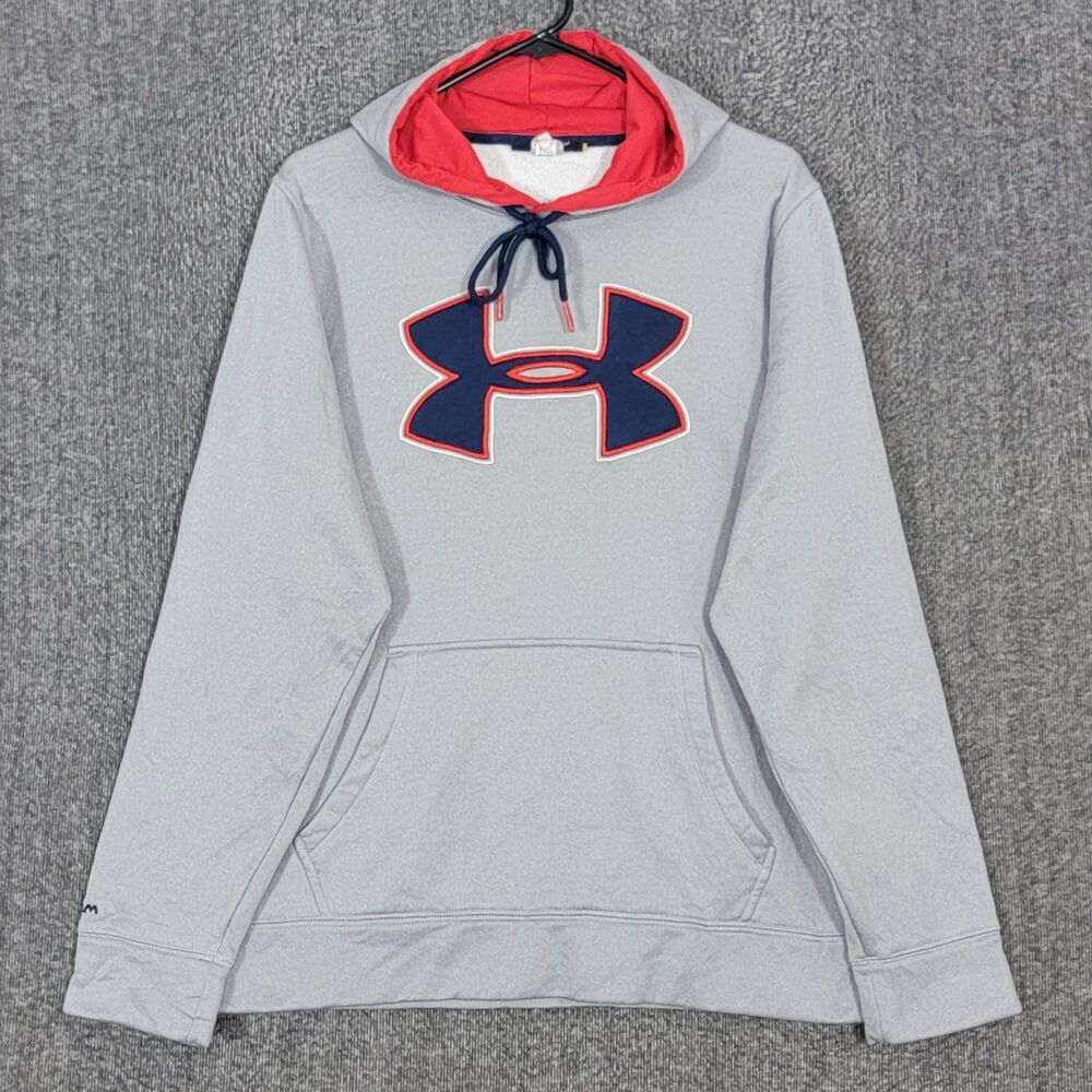 Under Armour Hoodie Sweatshirt Mens Medium Gray Red Storm Big UA Logo 1248321